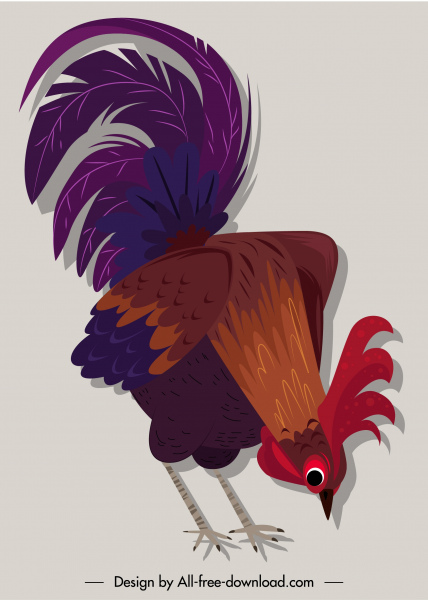 conception classique colorée d’icône de poulet mangeant l’esquisse