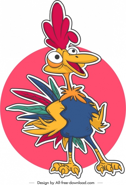 ayam ikon sticker warna-warni kartun karakter desain template