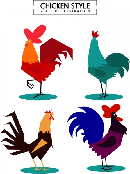 kurczak ikon gromadzenie różnych kolorowym projektu
