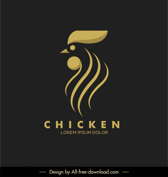 plantilla de logotipo de pollo boceto plano oscuro