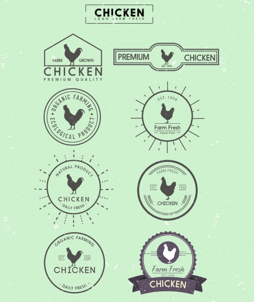Logotipos de diseño icono silueta plana de pollo