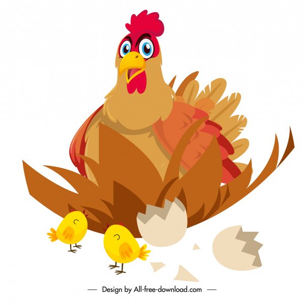pittura di pollo tratteggiato pulcini schizzo cartone animato design