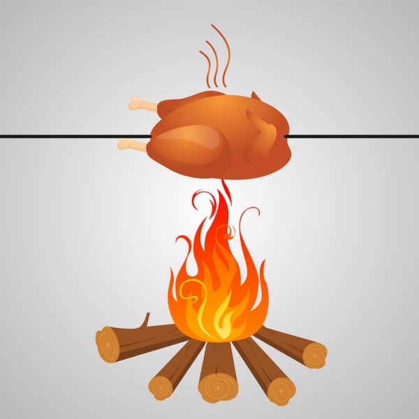 frango assado sob fundo de fogo