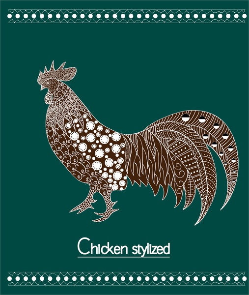 Diseño estilizado de pollo sobre fondo verde