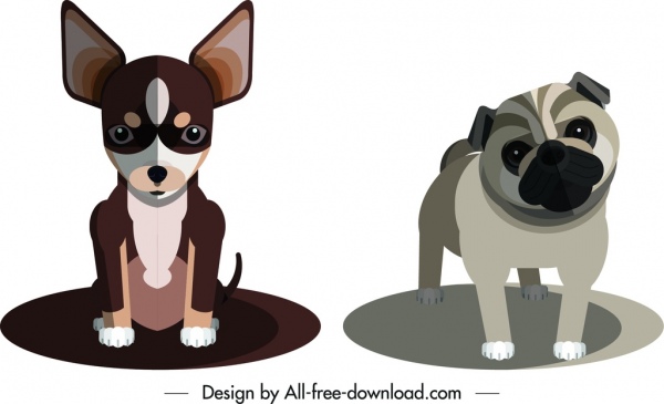 Chihuahua bulldog ikon kartun lucu desain