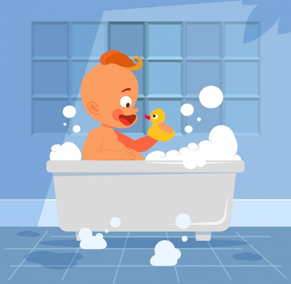 Fondo infantil baño personaje de dibujos animados icono de niño