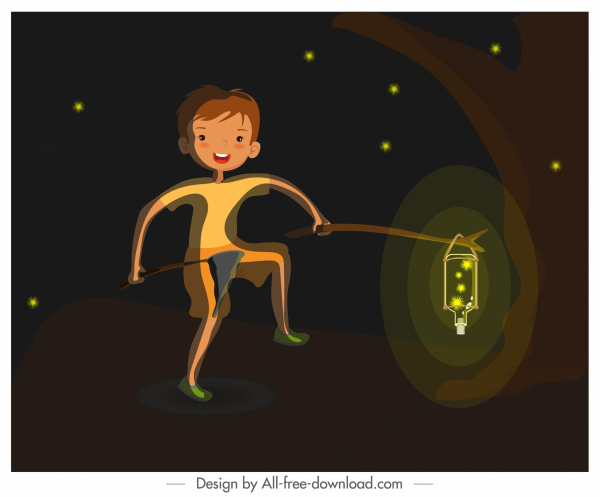 trẻ em background Boy Firefly Sketch Cartoon thiết kế