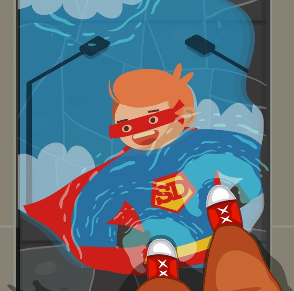 masa kanak-kanak latar belakang anak kostum superman ikon kartun karakter