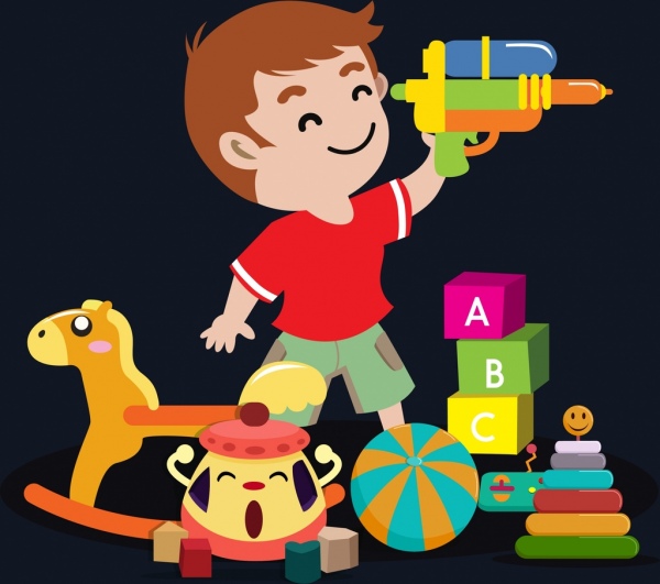 Kindheit Hintergrund Junge Spielzeug Symbole cartoon-design