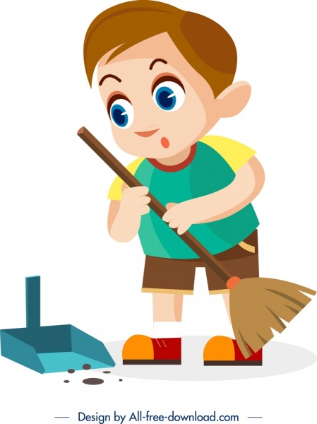 Fondo infantil personaje de dibujos animados icono chico de la limpieza