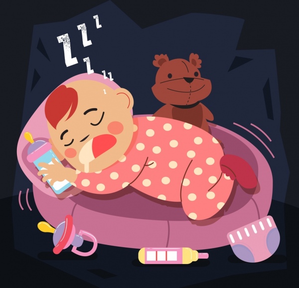 童年背景可爱的睡眠婴儿图标卡通设计