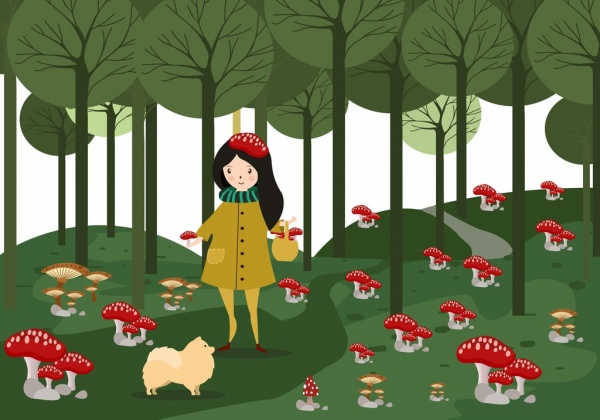masa kanak-kanak latar belakang gadis merah liar jamur ikon