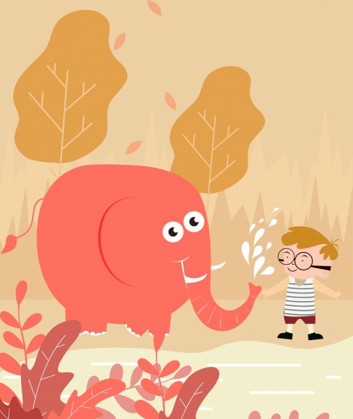 Kindheit Hintergrund fröhliche Kind Elefanten Symbole cartoon-design