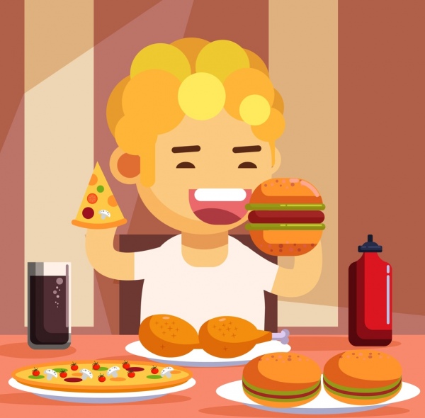 kindheit hintergrund kind essen fast food icon