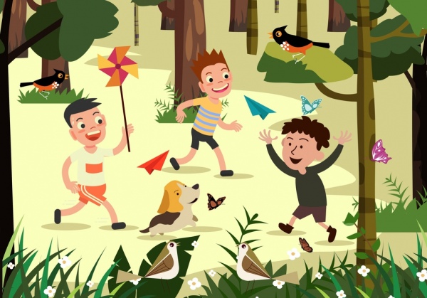 Kindheit Hintergrund verspielte Jungs Outdoor-cartoon-design