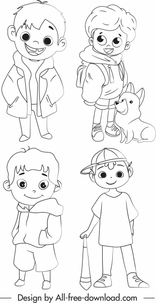 elementos de diseño de la infancia lindos niños dibujados a mano personaje de dibujos animados