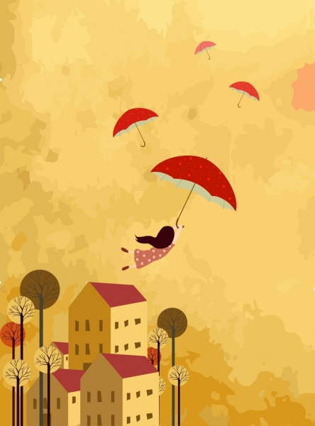 infância, sonhando fundo voando decoração de ícones de menina de guarda-chuva