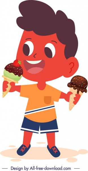 Laki-laki ikon kecil yang makan es krim kartun karakter
