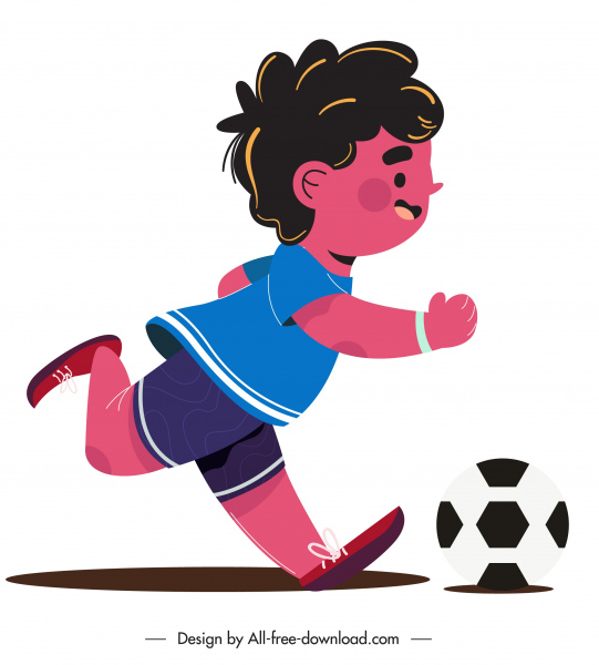 童年图标男孩玩足球素描卡通设计