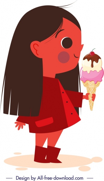 童年图标女孩吃冰淇淋卡通人物