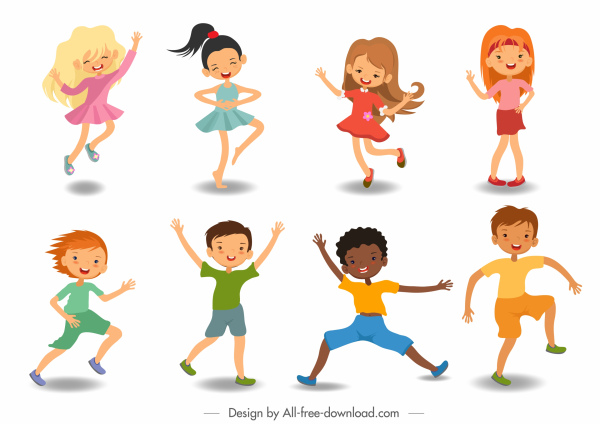 ícones da infância bonito alegre meninos meninas esboço