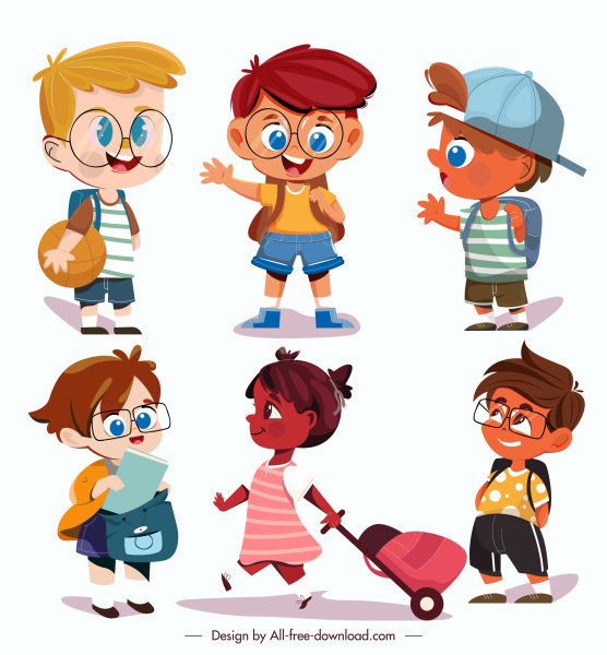 iconos de la infancia lindos niños sketch personajes de dibujos animados