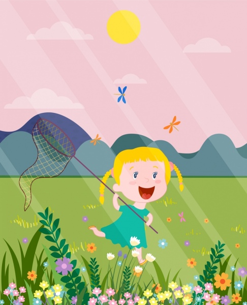 Menina cute de pintura de infância lúdica colorido projeto dos desenhos animados