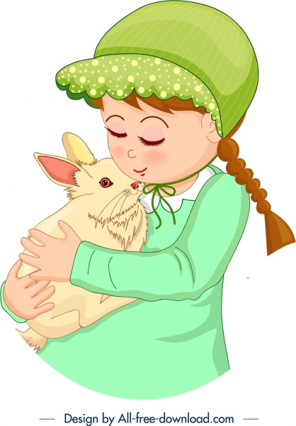 Детство живопись милая девушка кролик мультфильм дизайн животное