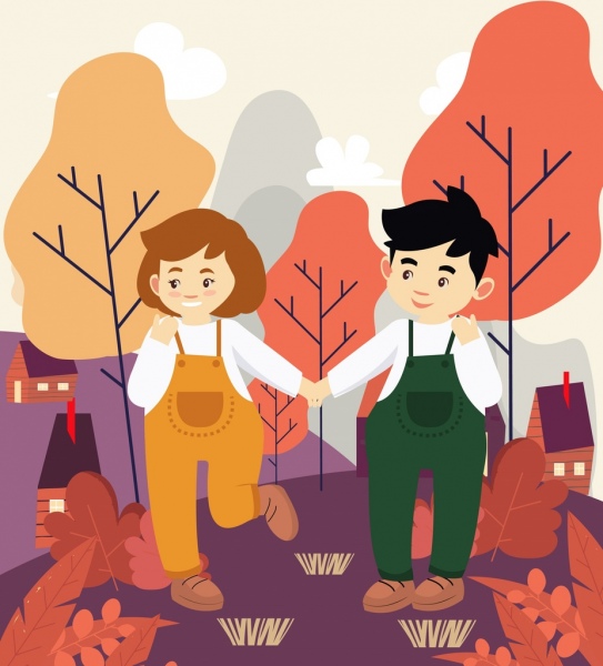 الطفولة اللوحة الشباب زوجين رمز الملونة تصميم الرسوم المتحركة