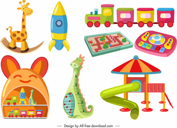 zabawki dzieciństwo ikony kolorowe nowoczesne kształty