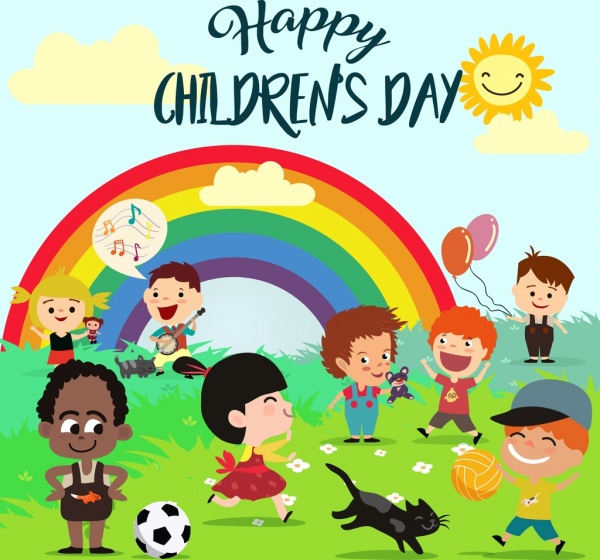 Children Day Poster Multicolored Cartoon Kids Rainbow Icons-vector  Icon-free Vector Free Download