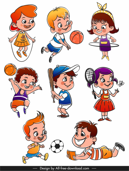 Children Icons Playful Sketch Cute Cartoon Characters-vector Icon-free  Vector Free Download