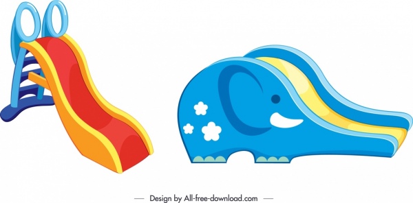 เด็กสไลด์แม่แบบตกแต่งด้วยช้างรูปร่าง