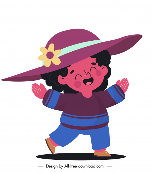 ikon chilhood gembira gadis sketsa karakter kartun lucu