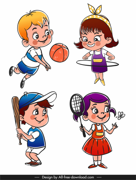 ícones chilhood crianças brincalhão esboço personagens de desenho animado bonito