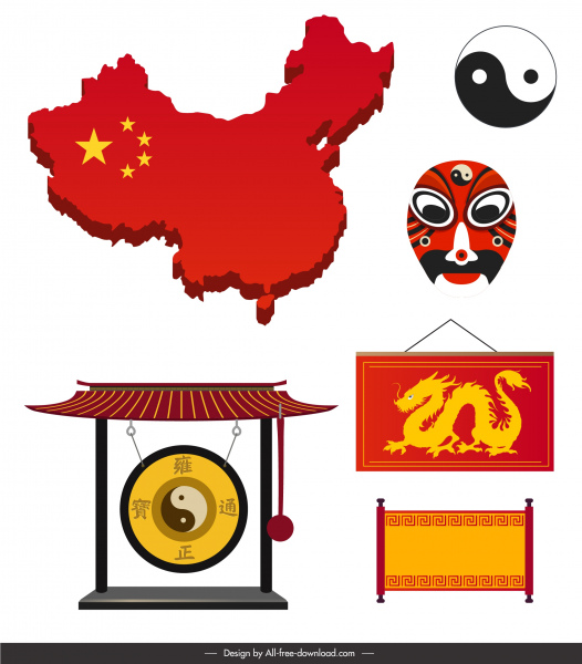 China DesignElemente farbige orientalische Symbole Skizze