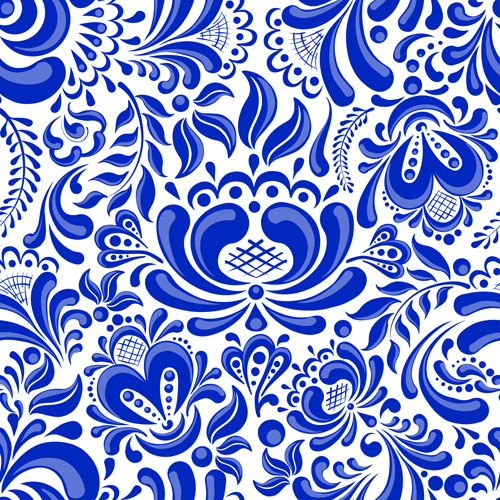 中国の青と白のシームレスなパターン ベクトル