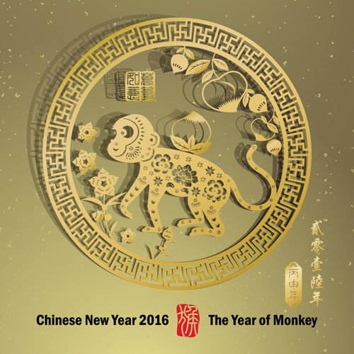 จีนใหม่ year16 ลิงออกแบบเวกเตอร์
