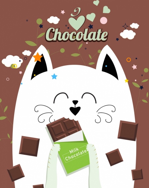 巧克力广告可爱猫咪图标心叶装饰