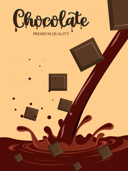 Publicité de chocolat versant un décor brun liquide