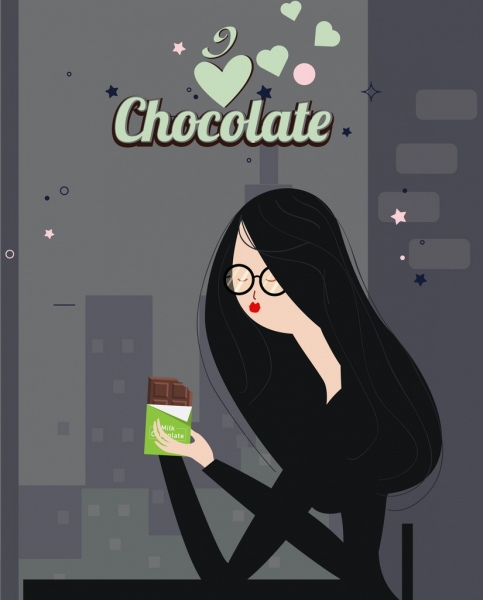 publicidad chocolate comer diseño de mujer icono clásico de la historieta