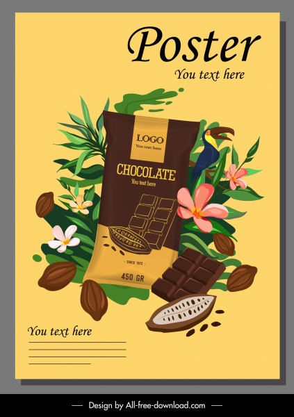 poster iklan cokelat warna-warni dekorasi klasik yang elegan