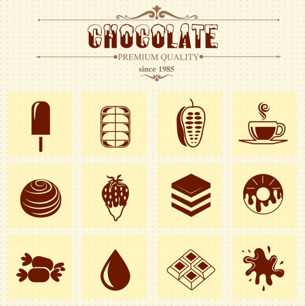 símbolos de chocolate publicidade vintage decoração elementos de design