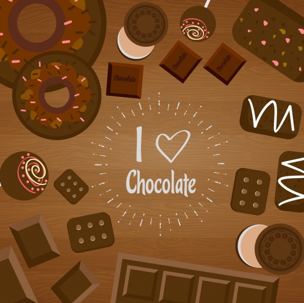 チョコレート背景の様々 な茶色のお菓子のデコレーション
