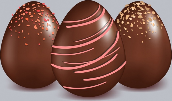 cioccolato, caramelle icone luccicante uova scure forme design