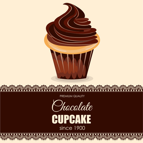 Cupcake de chocolate con encaje vector background