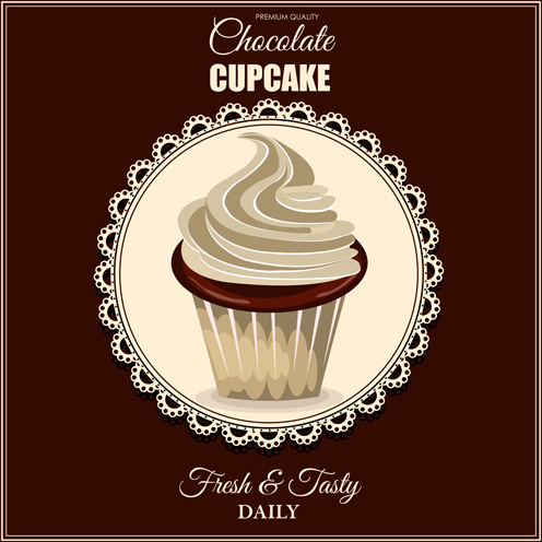Cupcake de chocolate con encaje vector background