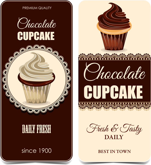vectores de tarjetas de encaje de chocolate cupcake