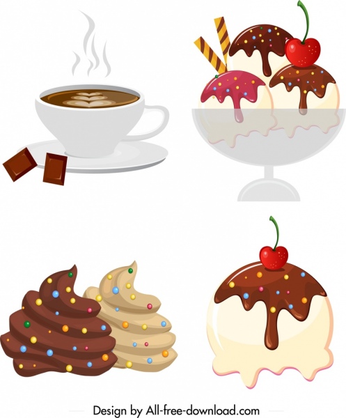 шоколадные изделия дизайн элементов мороженого кофе иконы
