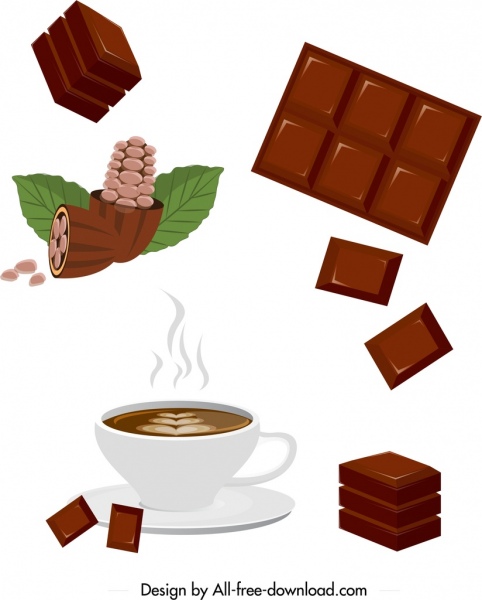 Los iconos de productos de chocolate de colores diseño 3d